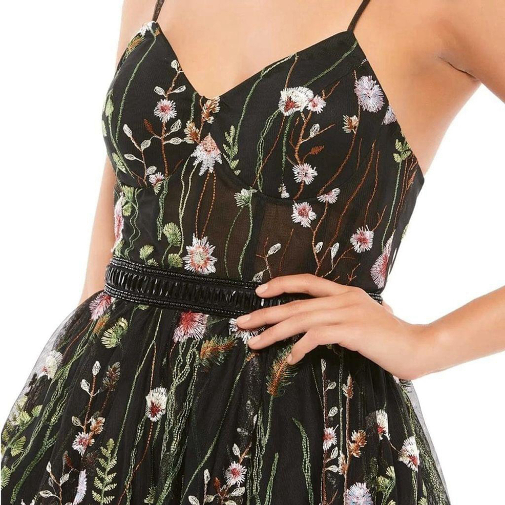 Mac Duggal Black Floral Multi EMBROIDERED BUSTIER A-Line Cocktail Dress Size 0 - Picture 3 of 16